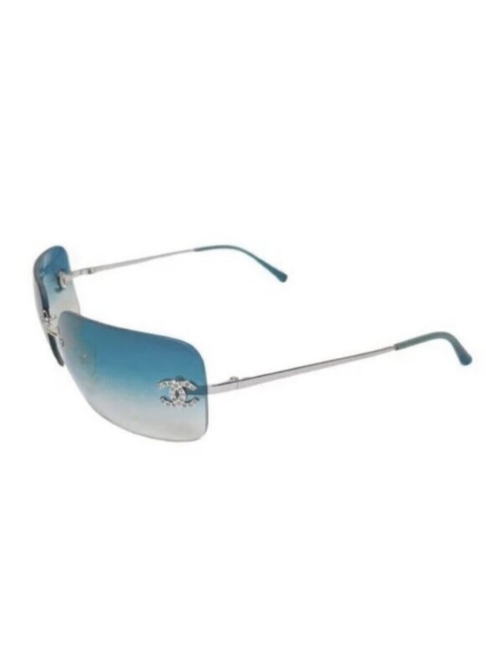 Chanel Vintage Sunglasses Rhinestone Crystal CC Logo Rimless Gradient Blue - Picture 7 of 10